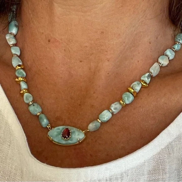 Larimar beaded natural gem stone necklace - Picture 7 of 9